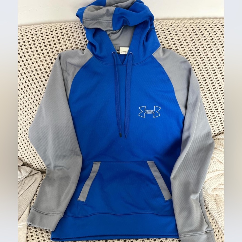 Under Armour Blue Gray Hoodie Men’s Small Loose Fit Athletic Pullover